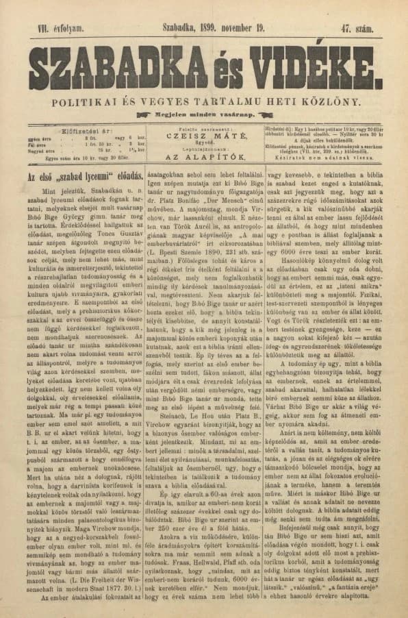 Szabadka és vidéke II, 7. évf. 1899. november 19. 47. sz.