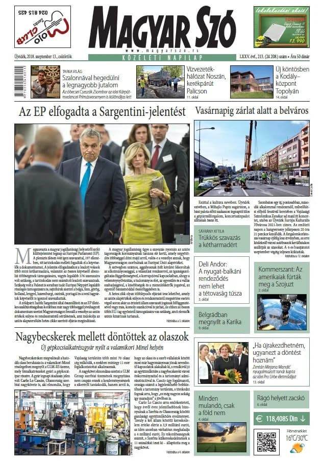 Magyar Szó, 75. évf. 2018. szeptember 13. 213. sz. 1–20. oldal