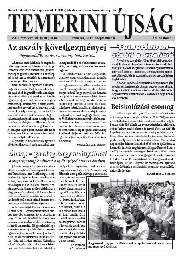Temerini Újság, 18. évf. 2012. szeptember 6. 36. sz.