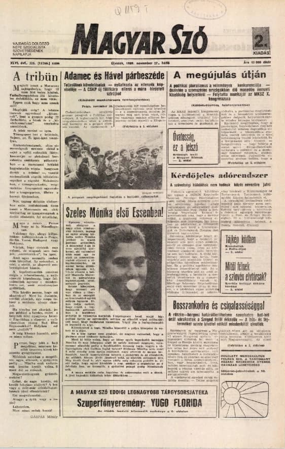 Magyar Szó, 46. évf. 1989. november 27. 326. sz. 1–20. oldal