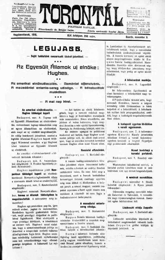 Torontál, 45. évf. 1916. november 8. 256. sz.