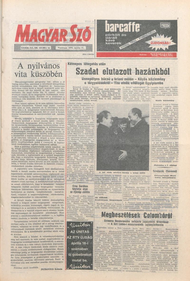 Magyar Szó, 33. évf. 1976. április 11. 100. sz. 1–28. oldal
