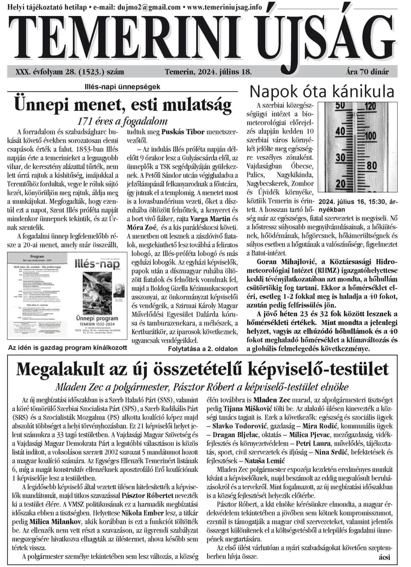 Temerini Újság, 30. évf. 2024. július 18. 28. sz.