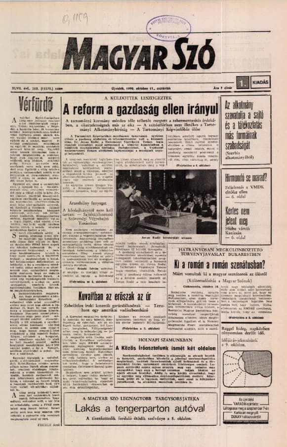 Magyar Szó, 47. évf. 1990. október 11. 280. sz. 1–16. oldal
