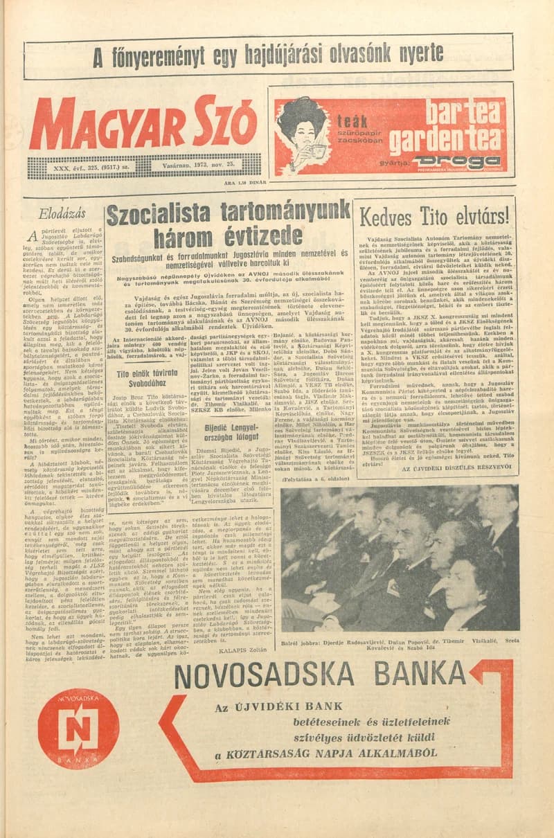 Magyar Szó, 30. évf. 1973. november 25. 325. sz.
