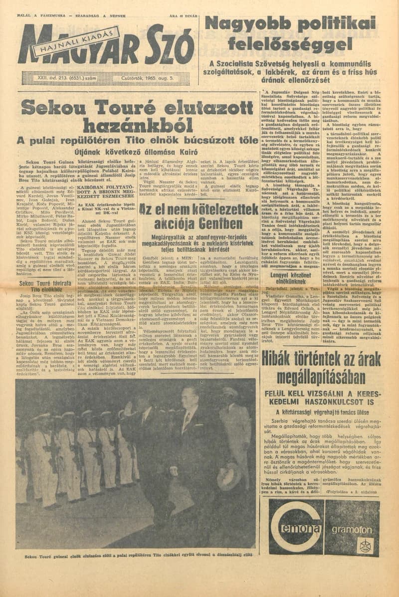 Magyar Szó, 22. évf. 1965. augusztus 5. 213. sz. 1–14. oldal