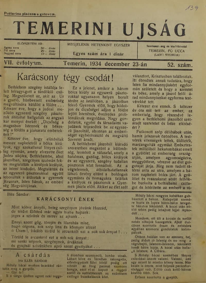 Temerini Újság 1928-1944, 7. évf. 1934. december 23. 52. sz.