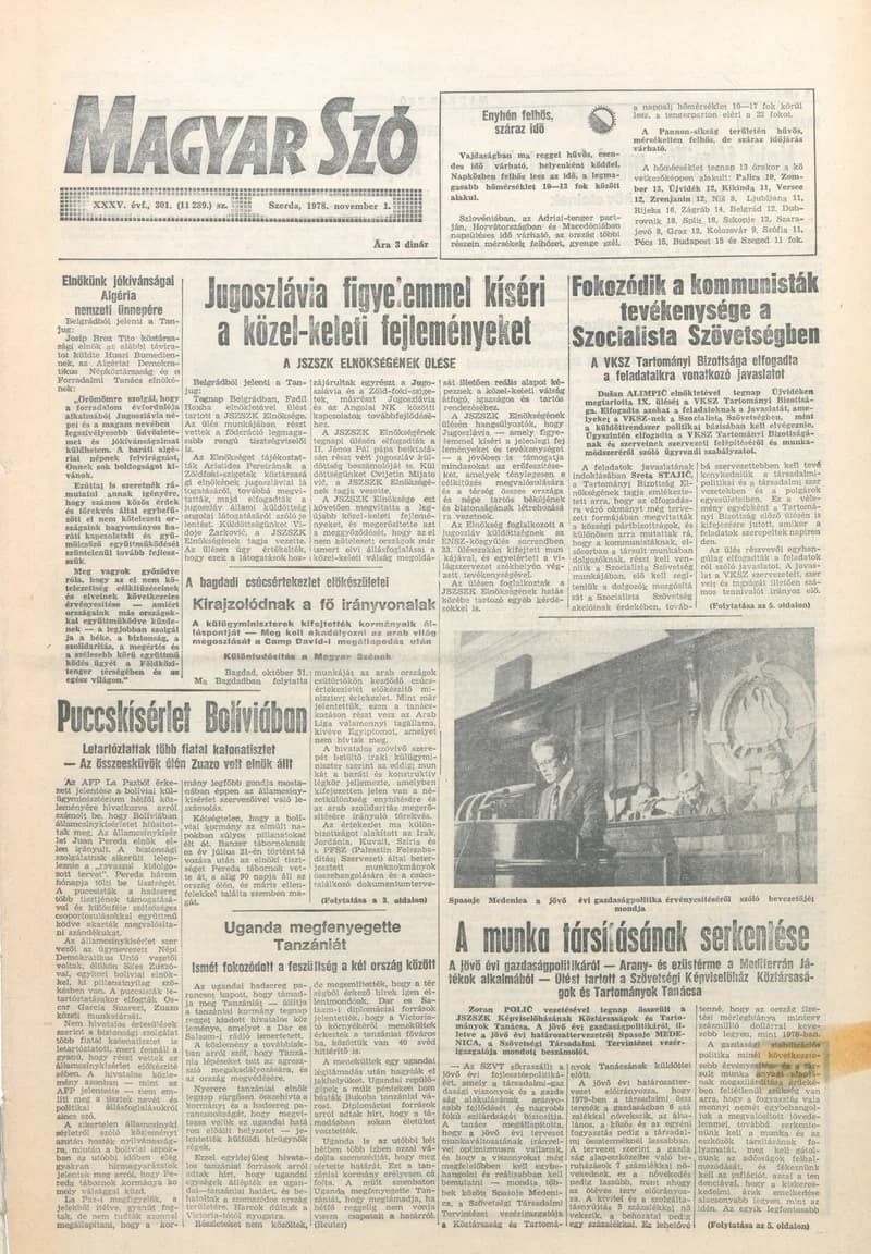 Magyar Szó, 35. évf. 1978. november 1. 301. sz. 1–20. oldal