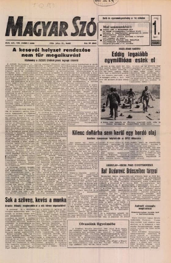 Magyar Szó, 43. évf. 1986. július 22. 199. sz. 1–20. oldal
