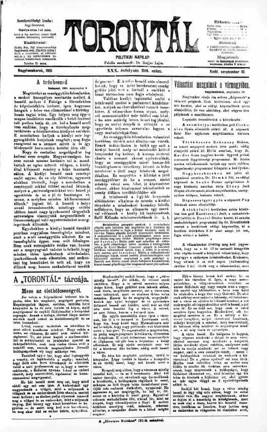 Torontál, 30. évf. 1901. szeptember 10. 206. sz.