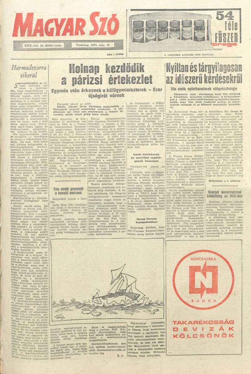 Magyar Szó, 30. évf. 1973. február 25. 54. sz. 1–32. oldal