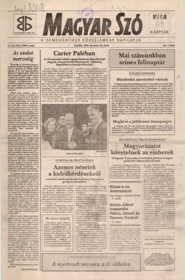 Magyar Szó, 51. évf. 1994. december 20. 276. sz. 1–16. oldal