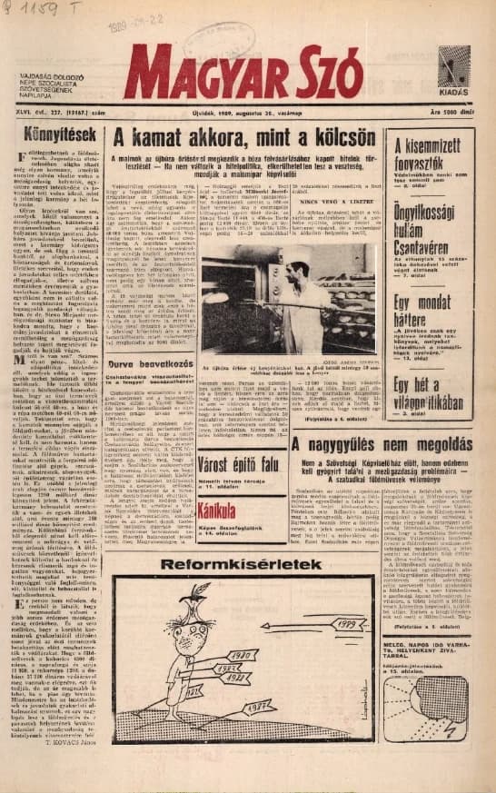 Magyar Szó, 46. évf. 1989. augusztus 20. 227. sz. 1–28. oldal