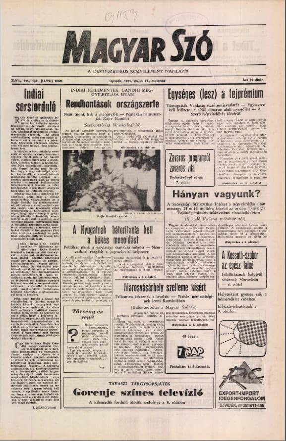 Magyar Szó, 48. évf. 1991. május 23. 139. sz. 1–16. oldal