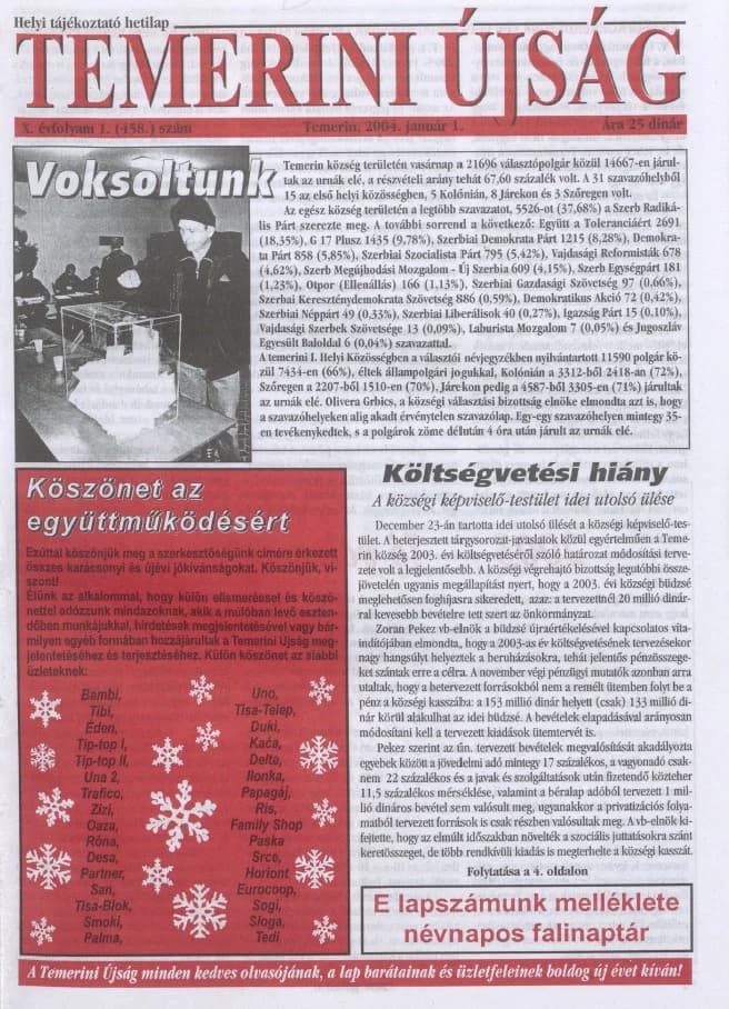 Temerini Újság, 10. évf. 2004. január 1. 1. sz.
