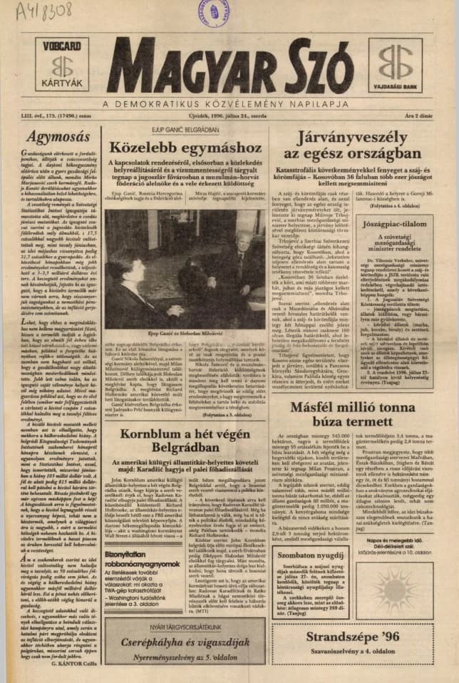 Magyar Szó, 53. évf. 1996. július 24. 173. sz. 1–16. oldal