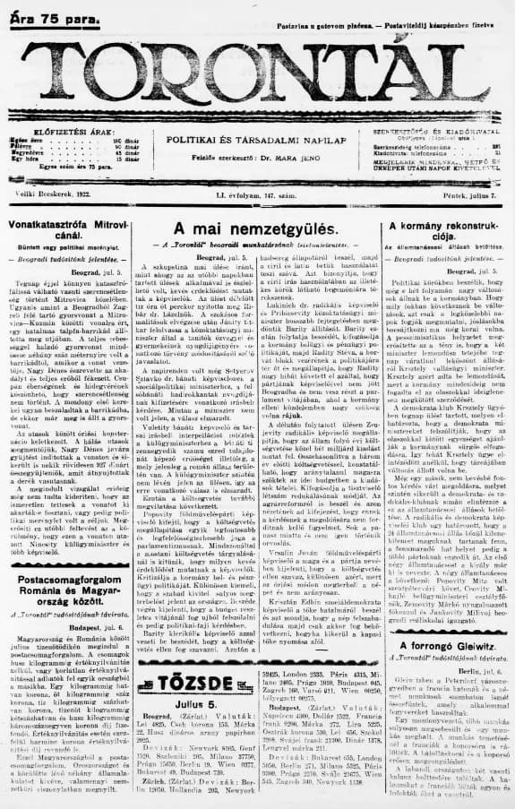 Torontál, 51. évf. 1922. július 7. 147. sz.