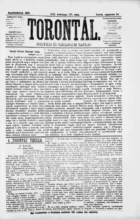 Torontál, 21. évf. 1892. augusztus 24. 173. sz.
