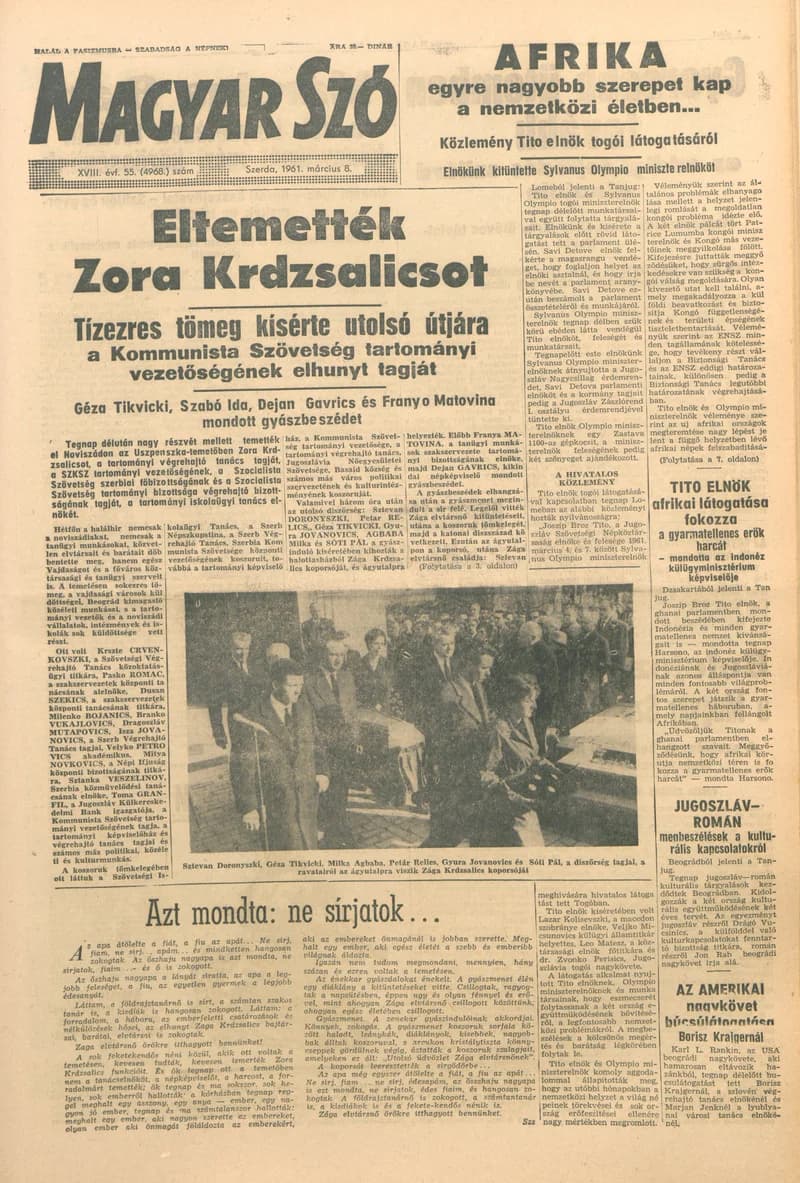 Magyar Szó, 18. évf. 1961. március 8. 55. sz. 1–14. oldal