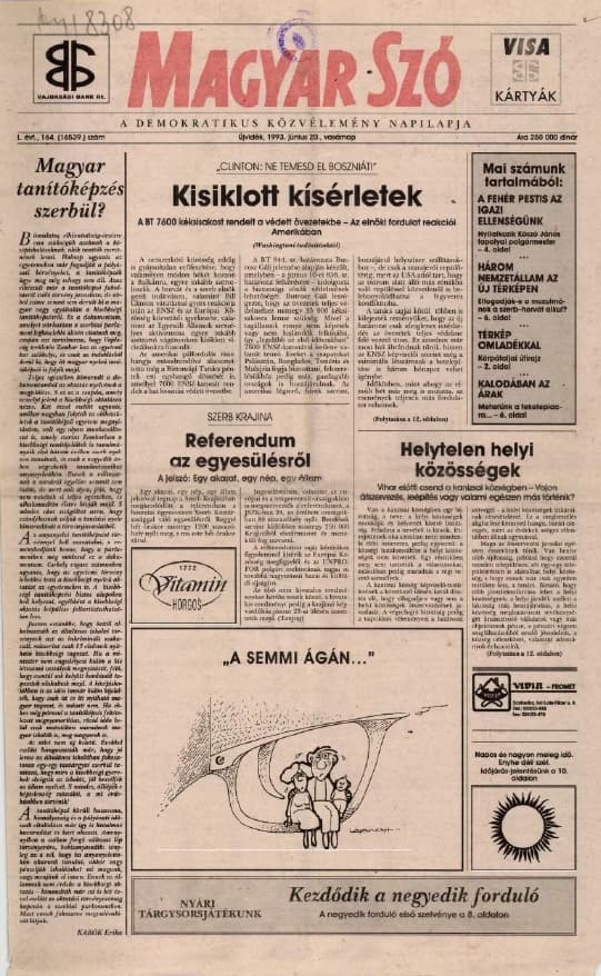 Magyar Szó, 50. évf. 1993. június 20. 164. sz. 1–24. oldal
