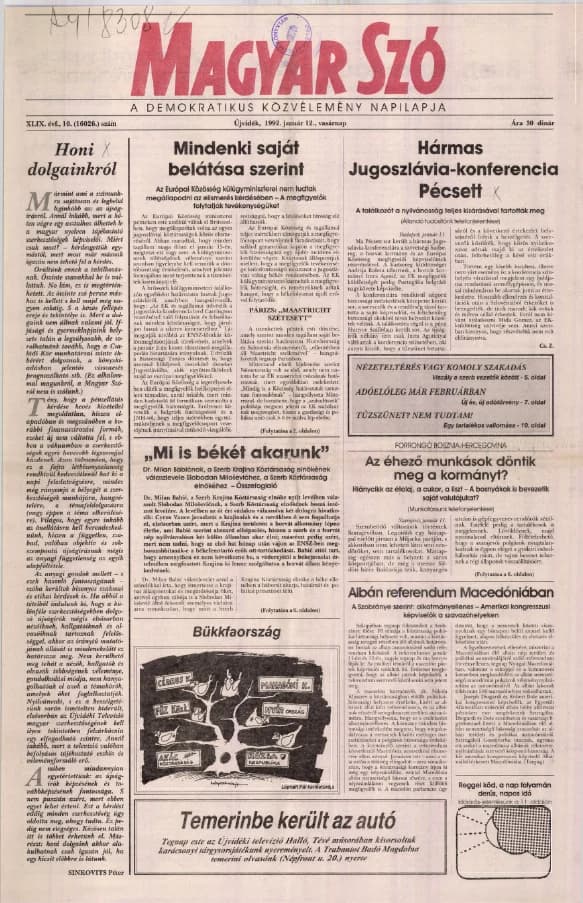 Magyar Szó, 49. évf. 1992. január 12. 10. sz. 1–24. oldal