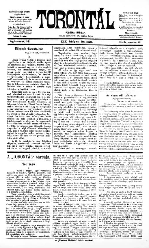 Torontál, 30. évf. 1901. november 20. 266. sz.