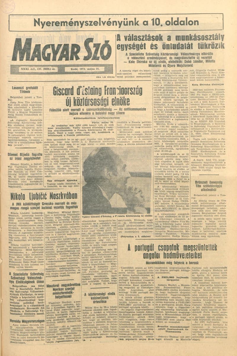 Magyar Szó, 31. évf. 1974. május 21. 137. sz. 1–20. oldal