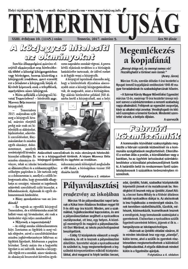 Temerini Újság, 23. évf. 2017. március 9. 10. sz.