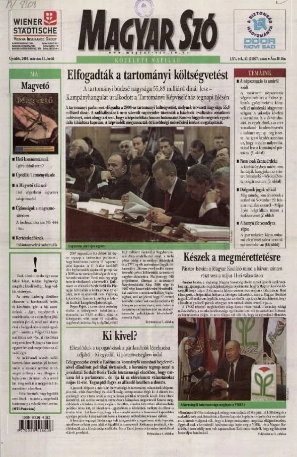 Magyar Szó, 65. évf. 2008. március 11. 57. sz. 1–20. oldal