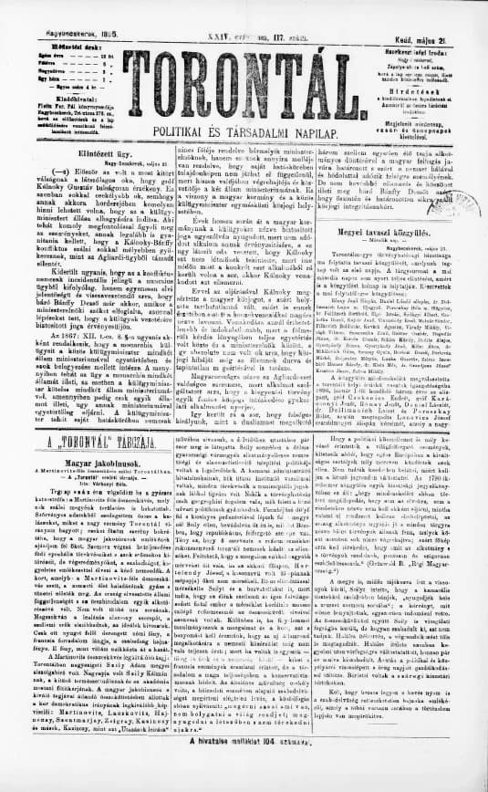 Torontál, 24. évf. 1895. május 21. 117. sz.