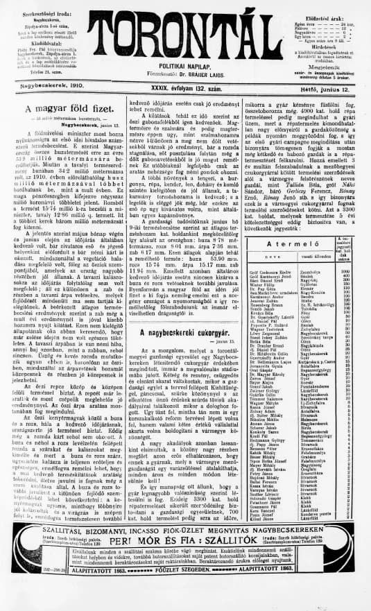 Torontál, 39. évf. 1910. június 12. 132. sz.