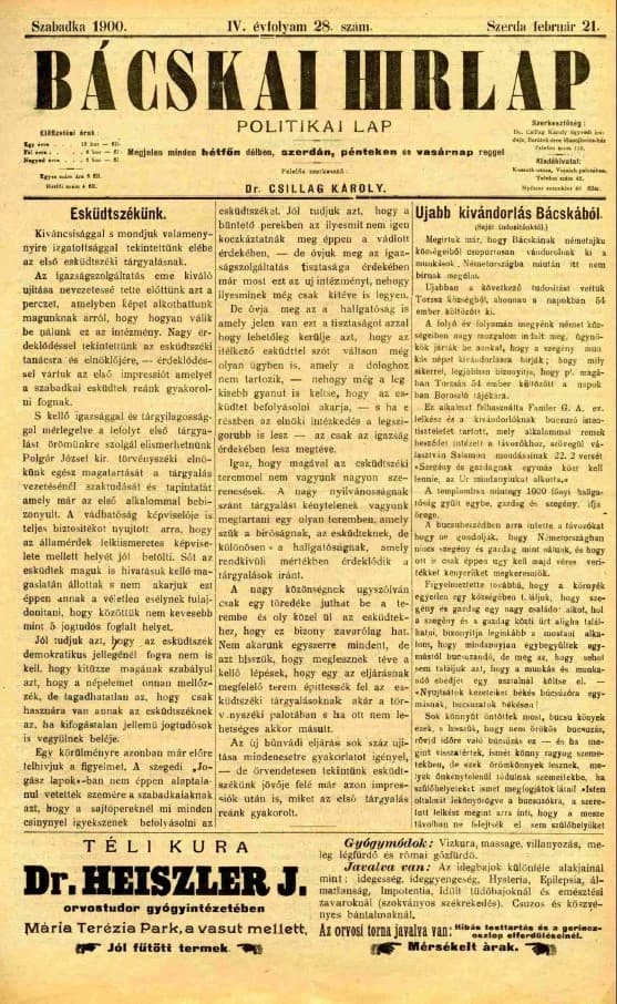 Bácskai Hirlap, 4. évf. 1900. február 21. 28. sz.