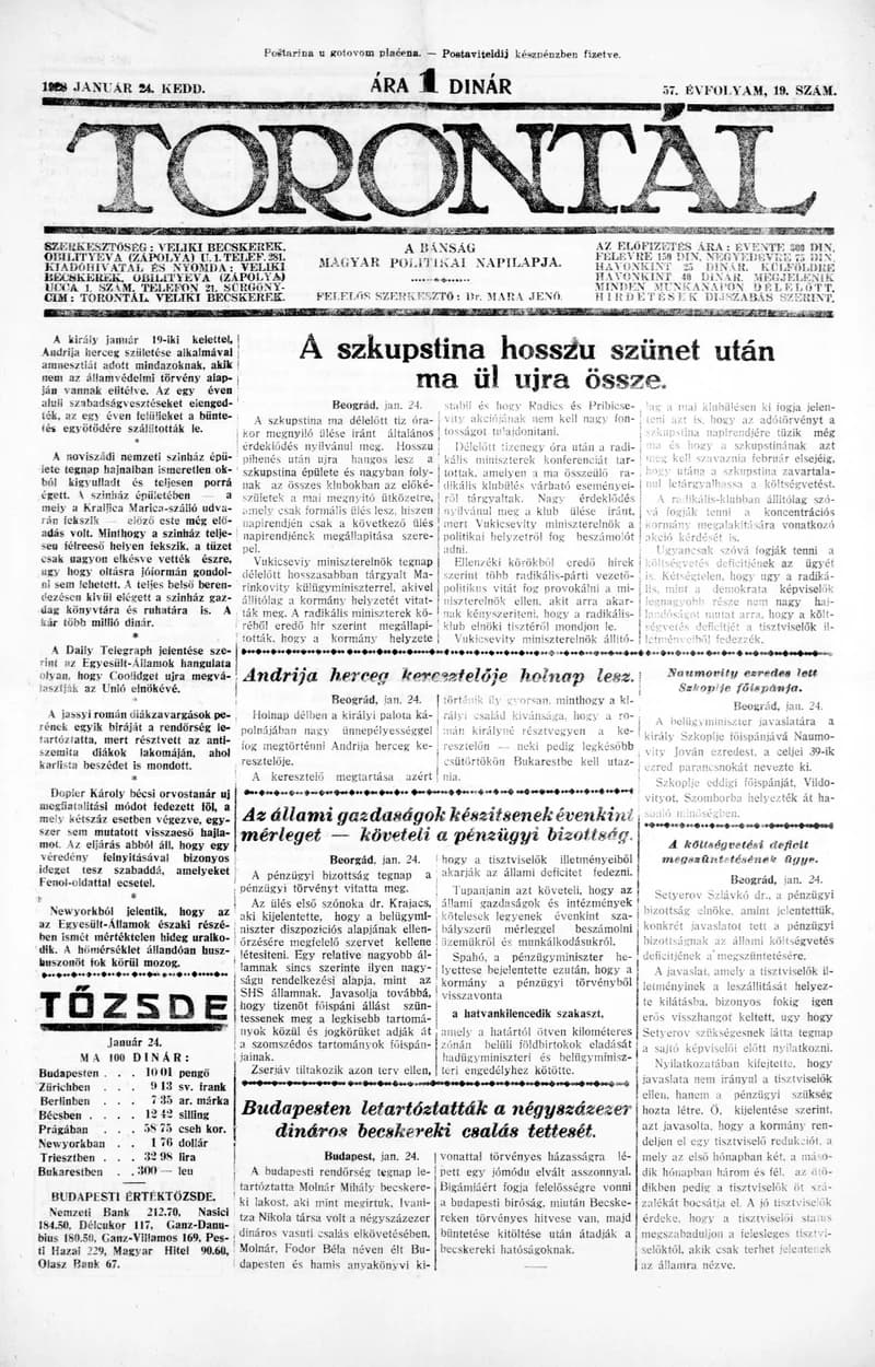Torontál, 57. évf. 1928. január 24. 19. sz.