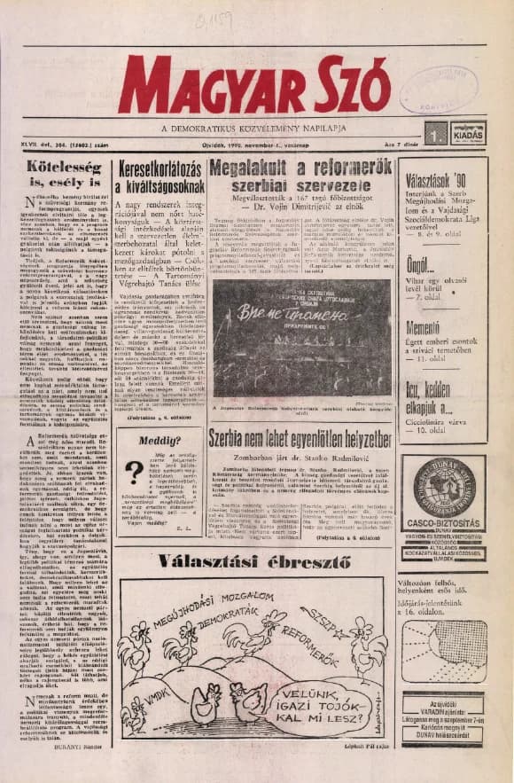Magyar Szó, 47. évf. 1990. november 4. 304. sz. 1–32. oldal
