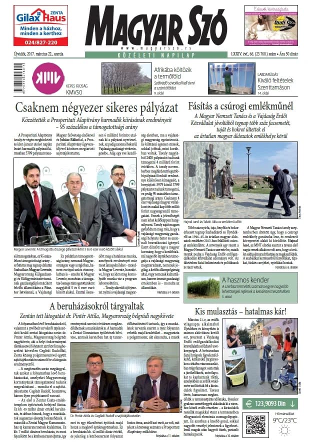 Magyar Szó, 74. évf. 2017. március 22. 66. sz. 1–20. oldal