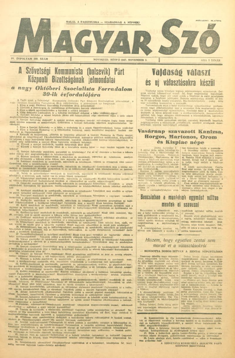 Magyar Szó, 4. évf. 1947. november 3. 269. sz. 1–4. oldal
