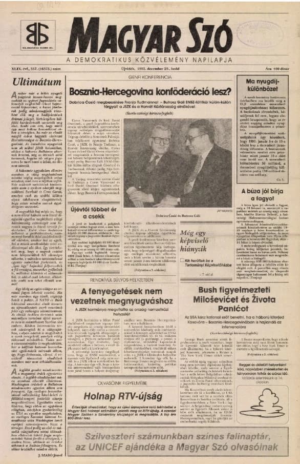 Magyar Szó, 49. évf. 1992. december 29. 357. sz. 1–16. oldal