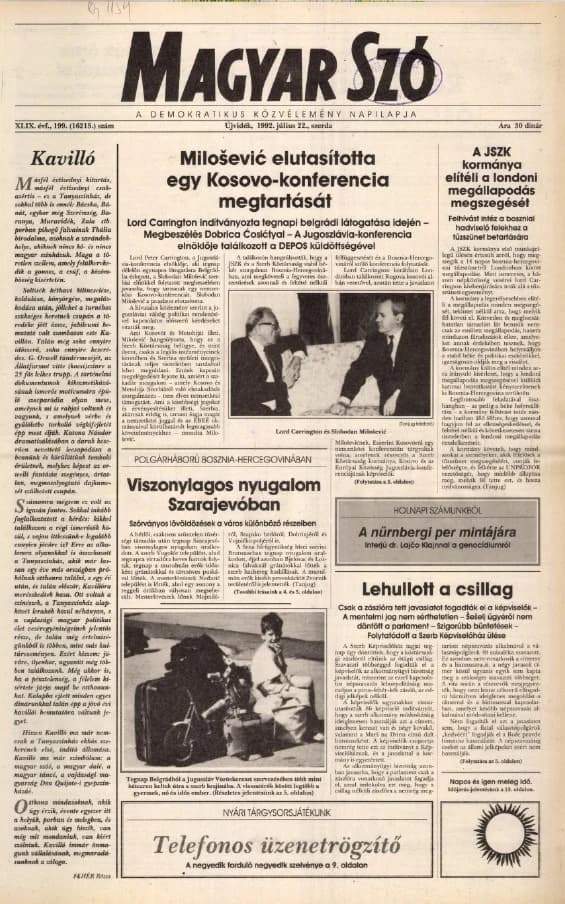 Magyar Szó, 49. évf. 1992. július 22. 199. sz. 1–16. oldal