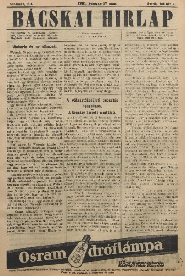 Bácskai Hirlap, 18. évf. 1914. február 4. 27. sz.