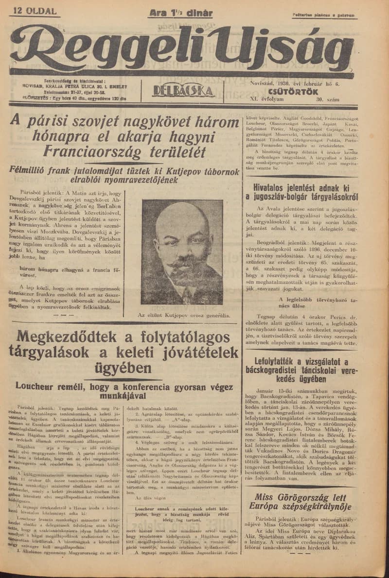 Reggeli Újság, 11. évf. 1930. február 6. 30. sz.