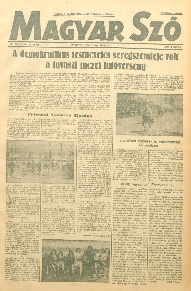 Magyar Szó, 4. évf. 1947. április 7. 91. sz. 1–6. oldal