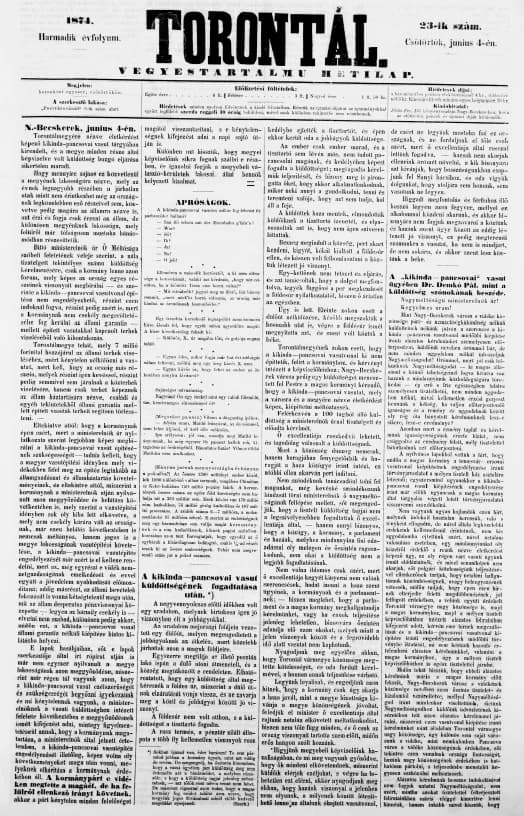Torontál, 3. évf. 1874. június 4. 23. sz.