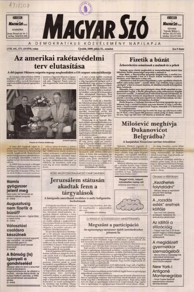 Magyar Szó, 57. évf. 2000. július 22. 171. sz. 1–16. oldal