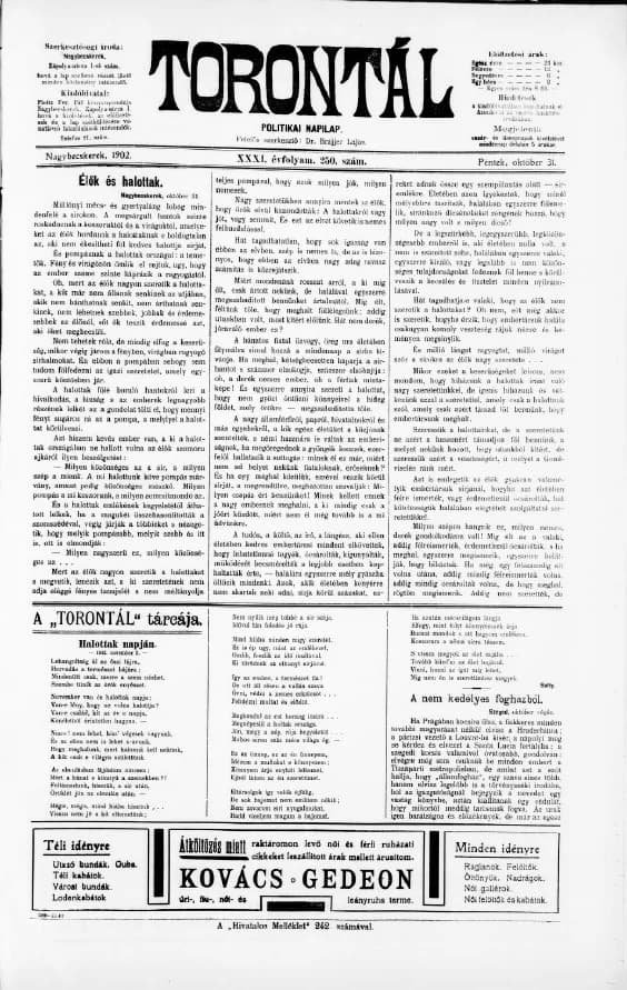 Torontál, 31. évf. 1902. október 31. 250. sz.