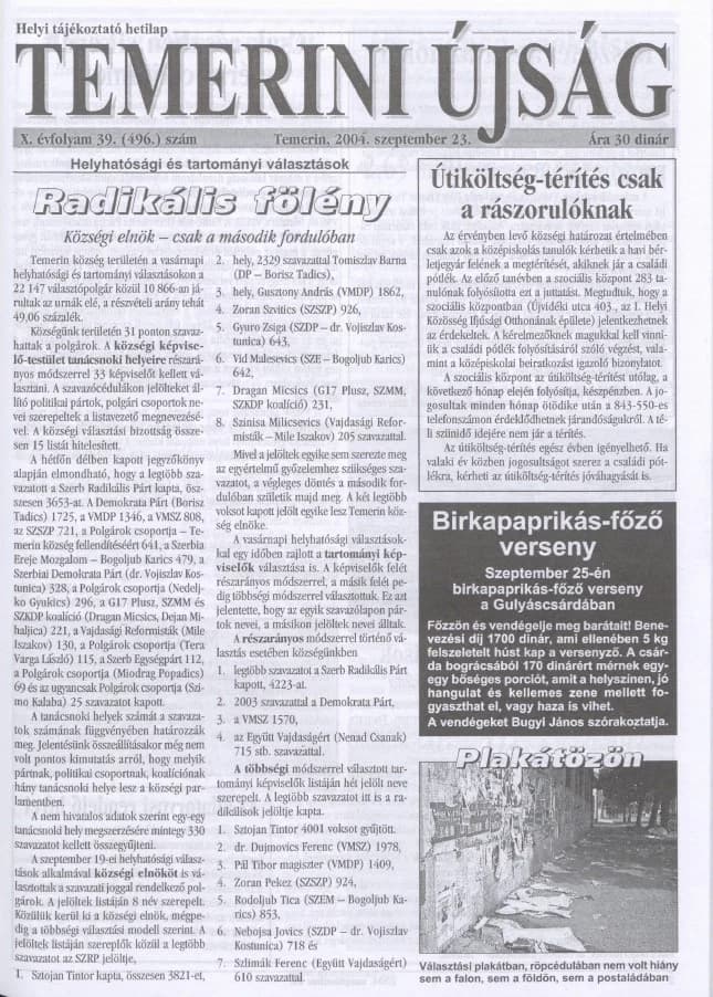 Temerini Újság, 10. évf. 2004. szeptember 23. 39. sz.
