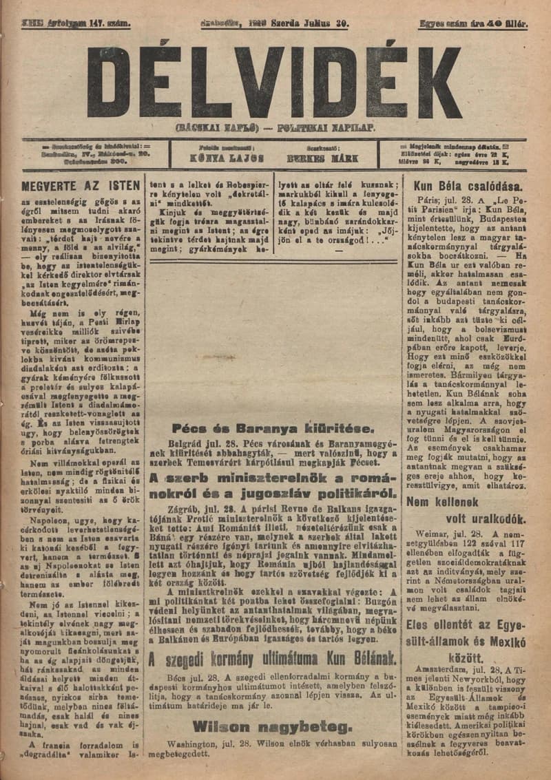 Délvidék, 13. évf. 1919. július 30. 147. sz.