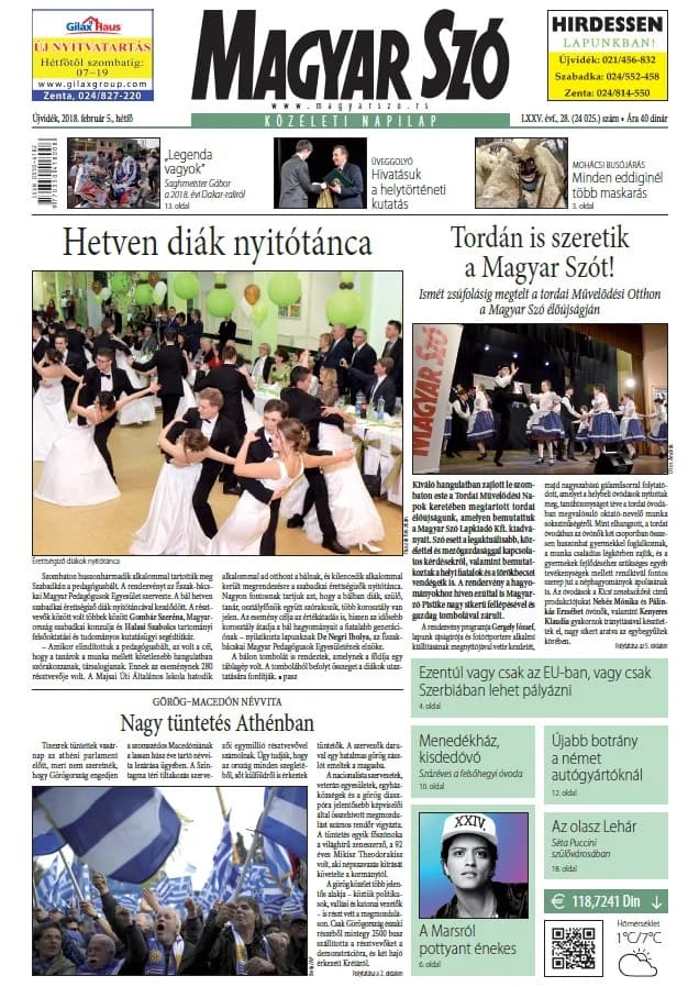 Magyar Szó, 75. évf. 2018. február 5. 28. sz. 1–20. oldal