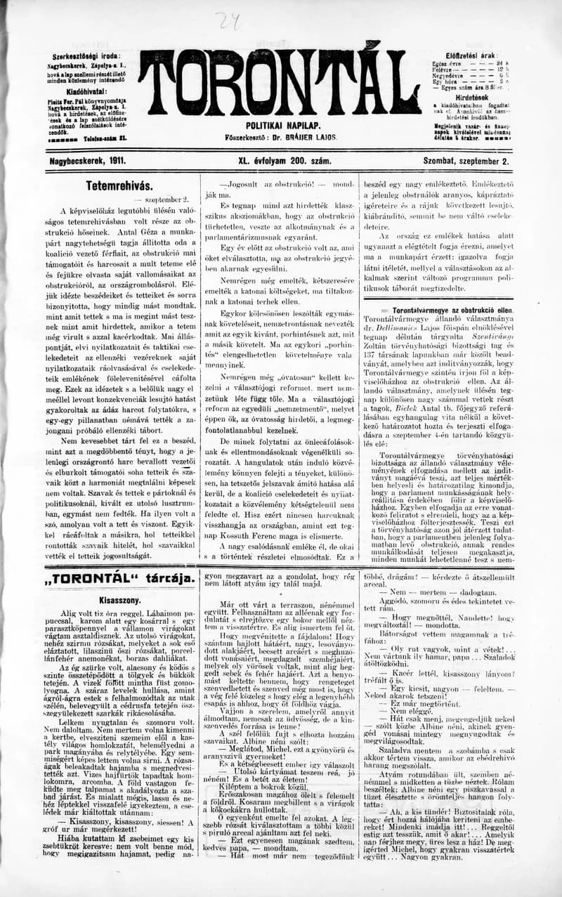 Torontál, 40. évf. 1911. szeptember 2. 200. sz.