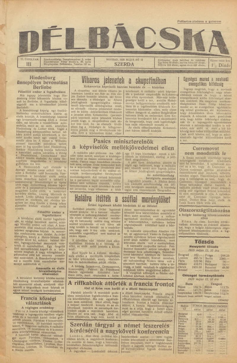Délbácska, 6. évf. 1925. május 13. 111. sz.