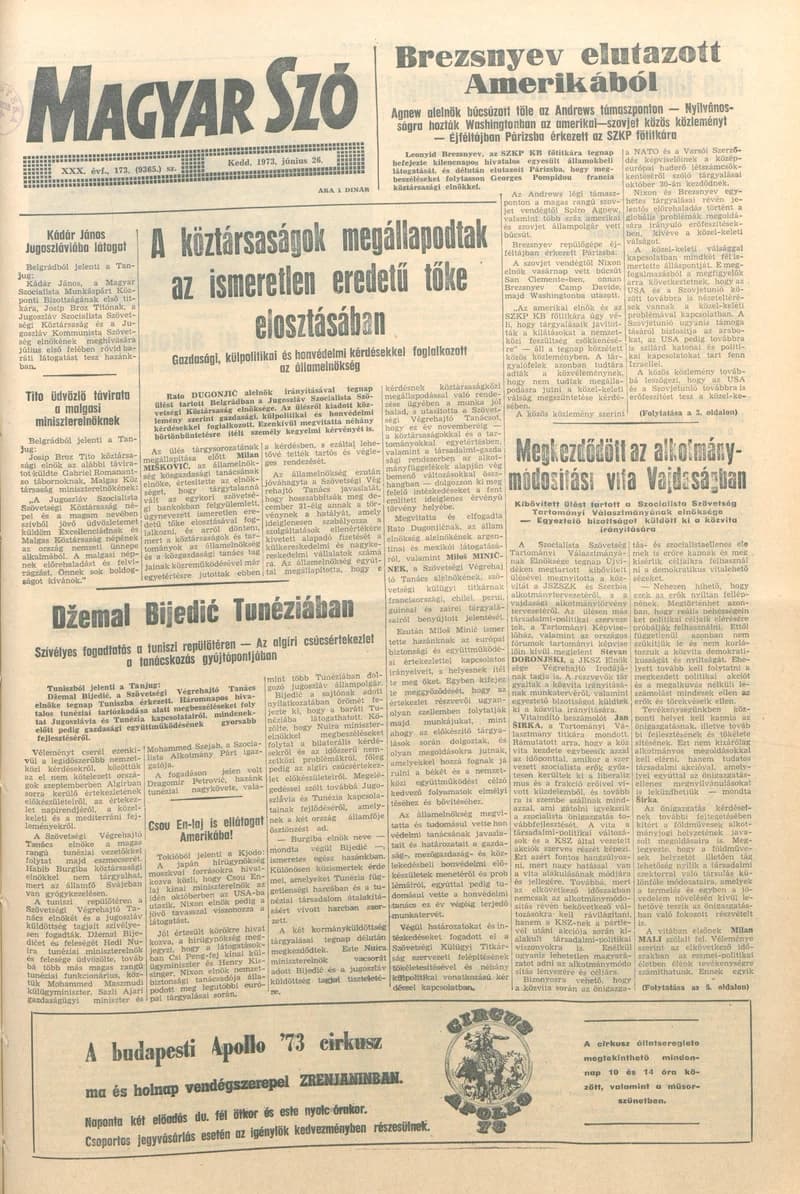 Magyar Szó, 30. évf. 1973. június 26. 173. sz. 1–20. oldal